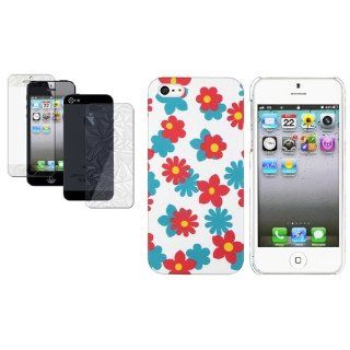 CommonByte 3D Bling Film+Blue White Red Flower Floral Rubber Case For iPhone 5 XMAS Gift Cell Phones & Accessories