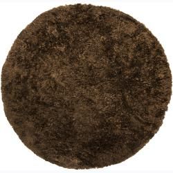 Handwoven Dark Chocolate Brown Mandara Shag Rug (7'9 Round) Mandara Round/Oval/Square