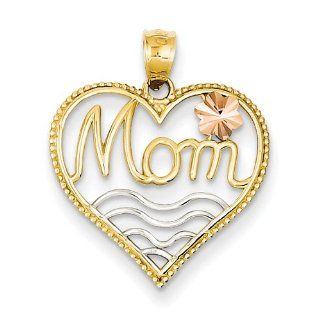 14K Three Tone Gold Mom Heart Pendant. Metal Wt  1g Jewelry