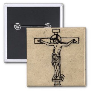 Crucifix sketch pinback buttons