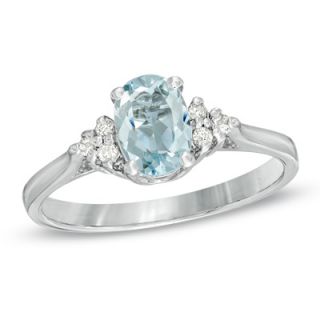 Oval Aquamarine and Diamond Accent Ring in Sterling Silver   Zales
