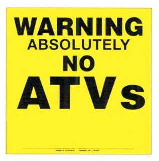 Voss Signs Yellow Plastic Sign 11 1/4" .024 Gauge Warning No ATV's Automotive