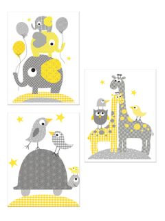 Gray Animals Prints Set of 3 by Ellen Crimi Trent