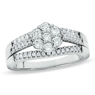 White Sapphire and Diamond Flower Promise Ring in Sterling Silver