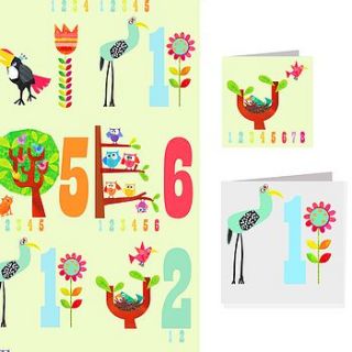 bird number card wrap and tag set by square card co