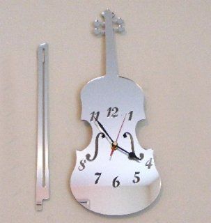 Violin Mirror Clock with Bow 30cm X 17cm   Wall Clocks