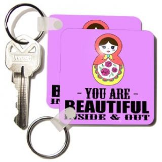 kc_173330_1 EvaDane   Quotes   You are beautiful inside and out. Purple. Matryoshka Doll.   Key Chains   set of 2 Key Chains Clothing