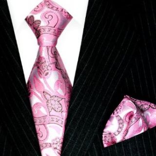 Lorenzo Cana   Luxury Italian 100% Silk Woven Tie Hanky Set Pink Silver Gray Floral Patterned   8454001 at  Mens Clothing store