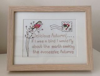 embroidered autumnal quote picture by caroline watts embroidery
