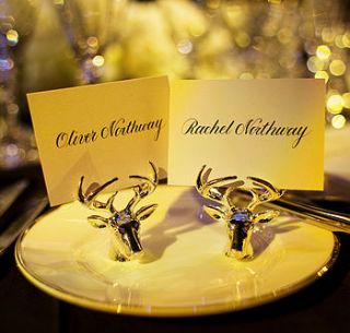 silver plated stag place card settings by vivi celebrations
