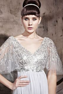 lace top chiffon a line wedding dress by elliot claire london