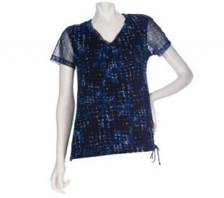 Kelly by Clinton Kelly Short Sleeve Lined Mesh Printed Top —