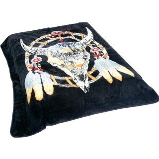 Soft Southwest Blanket in Native American Style Dream Catcher and Long Horn Print   Bed Blankets