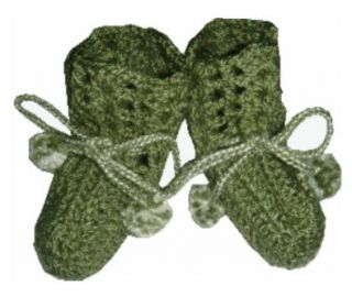 NEW ARRIVAL 100% PERUVIAN NEWBORN 0 3 MONTHS UNISEX BABY BOOTIES   SHOES (POMPON) CROCHETED HANDMADE OLIVE GREEN WARM Shoes