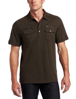 Calvin Klein Sportswear Men's Short Sleeve Textured Polo With Chest Pockets and Epaulettes, Black Olive, Small at  Mens Clothing store Polo Shirts
