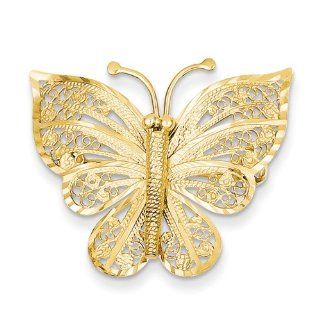 14k Diamond Cut & Diamond Cut Butterfly Pin, Best Quality Free Gift Box Satisfaction Guaranteed Jewelry