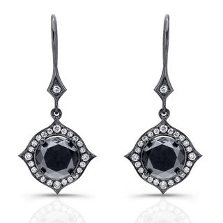 14k Black Gold 6 2/5ct TDW Black and White Diamond Halo Earrings(IJ, I1 I2) Diamond Earrings