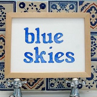 hand pressed print blue skies by thursday press