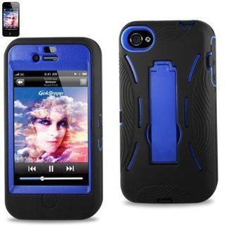 Importer520 HYBRID Armor Cover CASE FOR Apple Iphone 4 4S,4G. With kickStand Two piece case Hard Shell + soft Silicone BLACK/Blue Kickstand Cell Phones & Accessories
