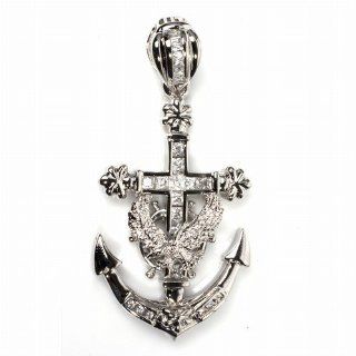 Sterling Silver   Cross and Anchor   Clear CZ   77mm Pendant Height Jewelry