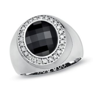 Mens Oval Onyx and 1/4 CT. T.W. Diamond Frame Ring in 10K White Gold