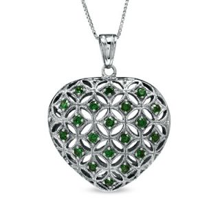 Lab Created Emerald Puffed Heart Pendant in Sterling Silver   Zales