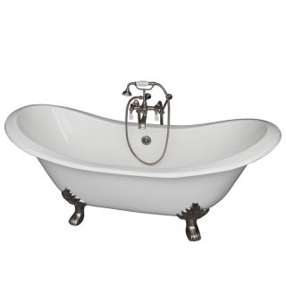 Barclay 71 in L x 40.5 in W x 40 in H Brushed Nickel Cast Iron Oval Clawfoot Bathtub with Center Drain