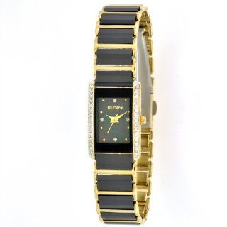 Elgin Women's EG523G Gold tone Black Ceramic Austrian Crystal Accented Watch Elgin Watches