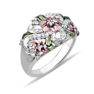 CT. T.W. Diamond Flower Ring in Sterling Silver with Pink and