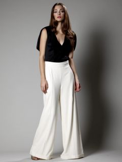 SILK CREPE HIGH WAISTED WIDE LEG PANT by Zac Posen