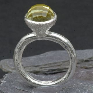 silver gem set ring in lemon quartz by anthony blakeney