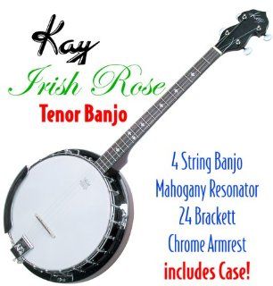 Kay KBJ40 W/C Tenor 4 String Irish Rose Banjo with Hardshell Wood Case Musical Instruments