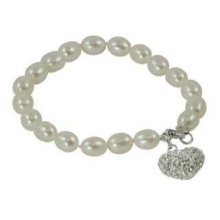 5mm Cultured Freshwater Pearl and Crystal Heart Bracelet in