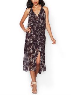 Silk V Neck Tie Maxi Dress by Rachel Roy