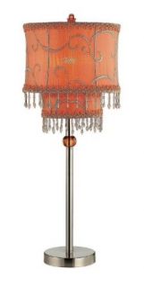Lite Source LS 20295PS/ORN Sandy Table Lamp, Polished Steel with Orange Beaded Shade    