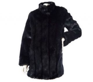 Dennis Basso Textured Faux Fur Swing Coat w/Lined Cuffs —