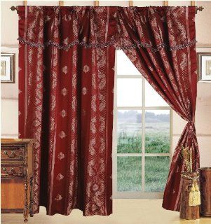 2pc Window Curtain Set with Attached Valance   60x84"+18"   Burgundy   Chestnut Collection   Window Treatments