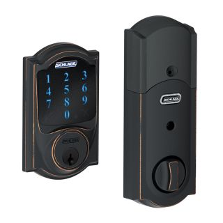Schlage Camelot Aged Bronze Residential Single Cylinder Motorized Electronic Entry Door Deadbolt with Keypad