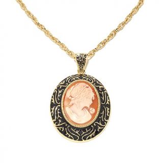 AMEDEO NYC® "Dipinto" Enamel Framed Handcarved Cameo Pendant with Cable Lin
