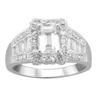 Emerald Cut Lab Created White Sapphire and Diamond Accent Ring in