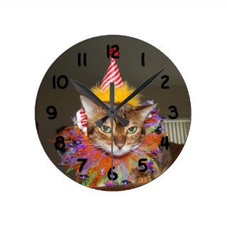 Cute Bengal Cat Clown Round Wall Clock