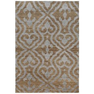 Hand knotted Beige/ Brown Oriental Pattern Wool/ Silk Contemporary Rug (5 X 8)