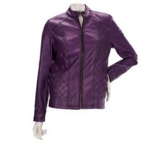 Susan Graver Faux Leather Jacket with Quilting Detail & Zip Front —