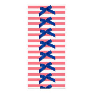 Cute Navy Blue Nautical Bows Girly Pink stripes Rack Card Design