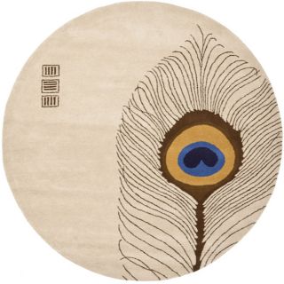 Handmade Soho Peacock Feather Beige N. Z. Wool Rug (6 Round)