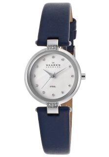 Skagen 109SSLN  Watches,Womens White Mother Of Pearl Dial Blue Genuine Leather, Casual Skagen Quartz Watches