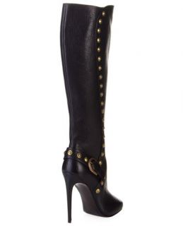Roberto Cavalli Black Leather Stud Knee High Boots