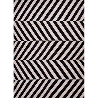 Handmade Flat Weave Stripe Pattern Gray/ Black Rug (8 X 10)