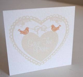 love birds save the date cards in champagne by paper dates