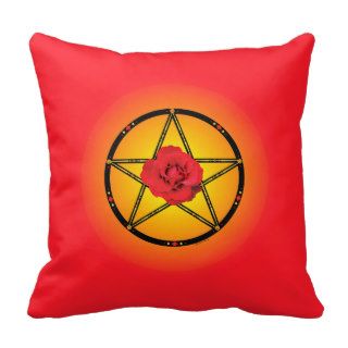 Red Rose Pentagram Throw Pillow